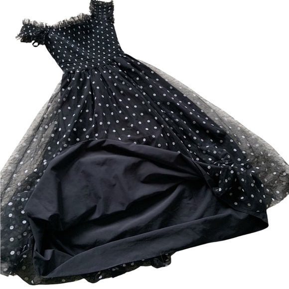 Elise - Elegant Black Polka Dot Off-Shoulder Dress - Small - Picture 6 of 14
